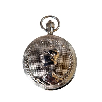 Ceas de buzunar antic, mișcare skeleton, mecanism automat complet, carcasă din aliaj, coroană spirală