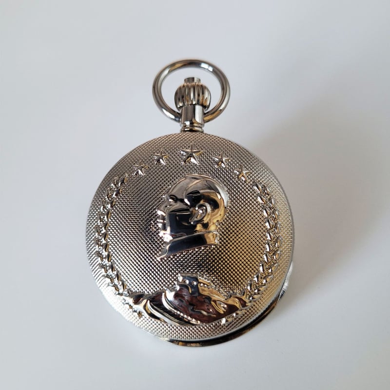 Ceas de buzunar antic, mișcare skeleton, mecanism automat complet, carcasă din aliaj, coroană spirală