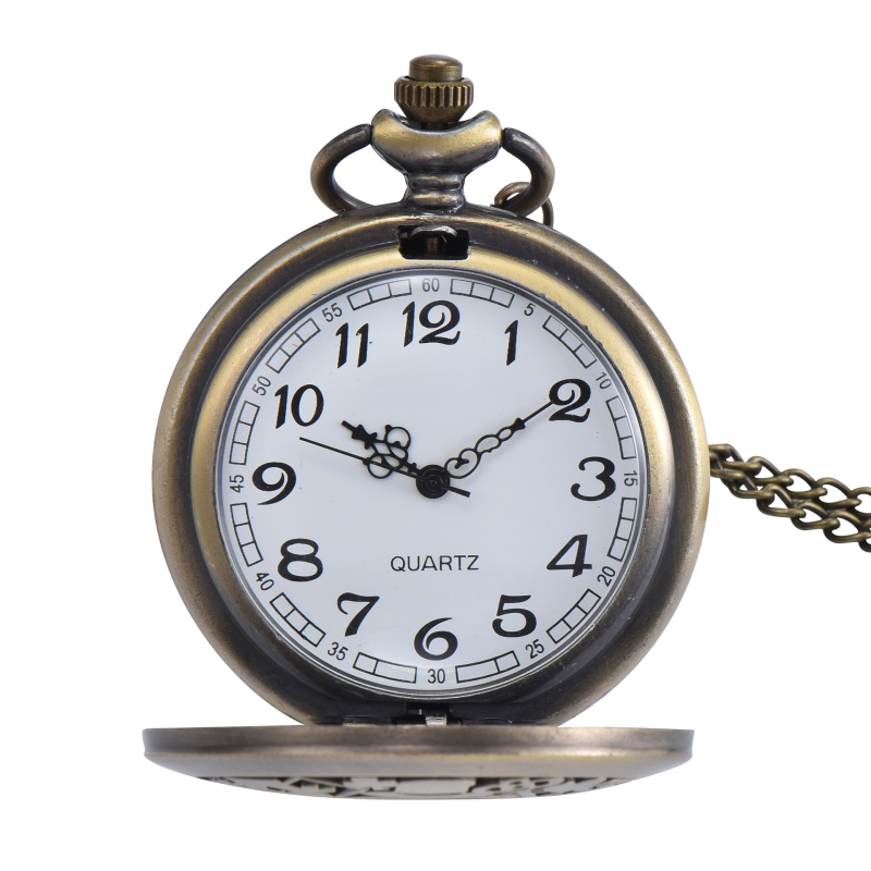 Dvostrano izgravirani retro džepni sat za djevojčicu Alisu, sat na lančić, kvarc SL68 pogon, GB-1047, promjer brojčanika 47 mm, debljina 15 mm, kućište od cinkove legure, svjetsko vrijeme, 24-satna indikacija
