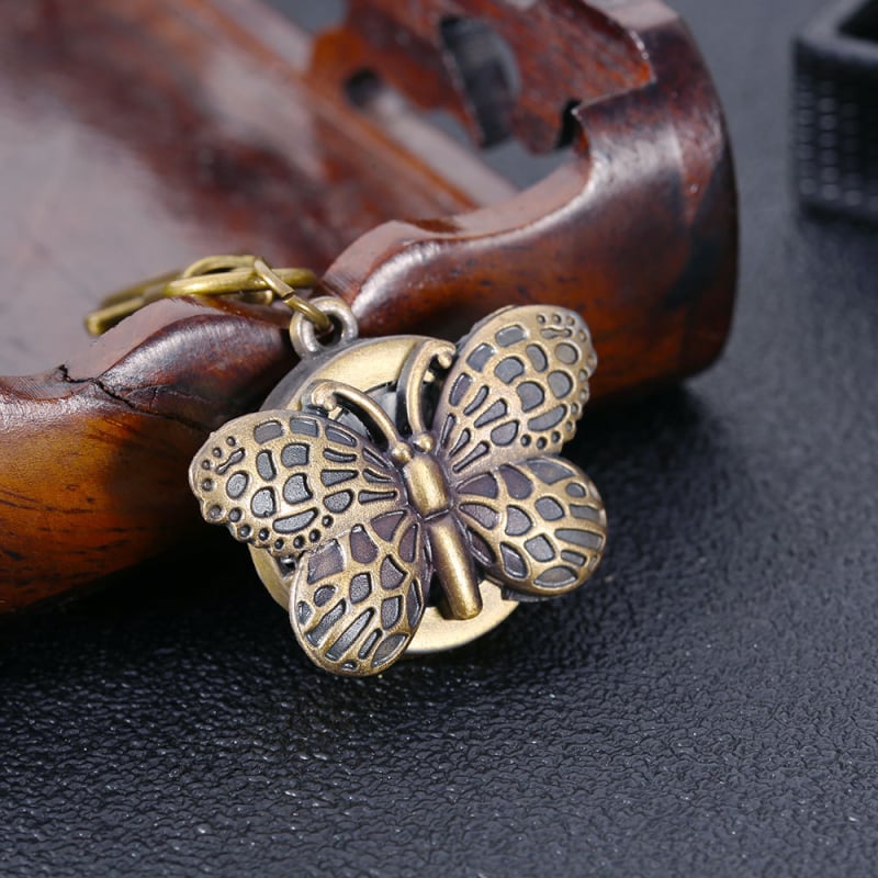 Vintage stil džepni sat s motivom leptira, kvarcni pogon, kućište od legure, mineralno staklo, nije vodootporan, privjesak za ključeve