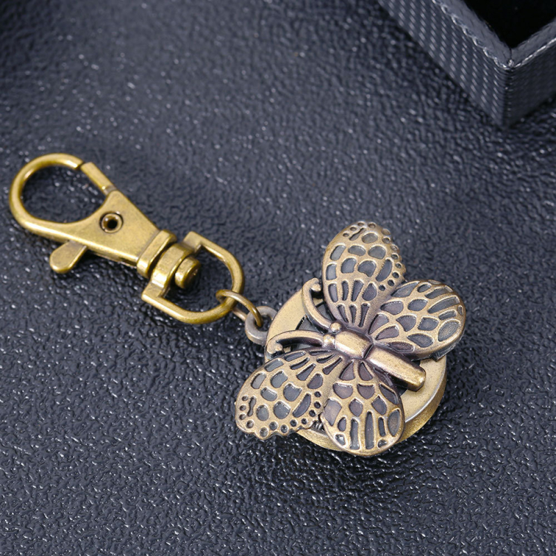 Vintage stil džepni sat s motivom leptira, kvarcni pogon, kućište od legure, mineralno staklo, nije vodootporan, privjesak za ključeve