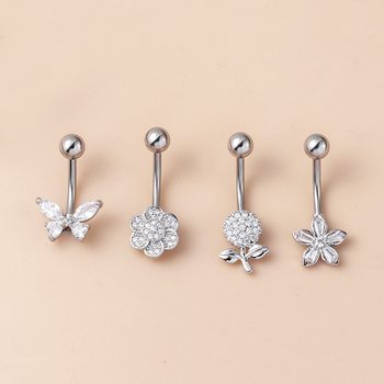 Metāla vēdera pīrsinga rotājums ar tauriņa motīvu un cirkonu inleju, elektroplakēšana