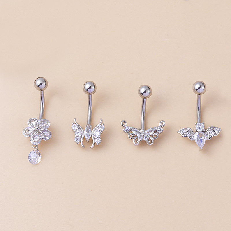 Metāla vēdera pīrsinga rotājums ar tauriņa motīvu un cirkonu inleju, elektroplakēšana