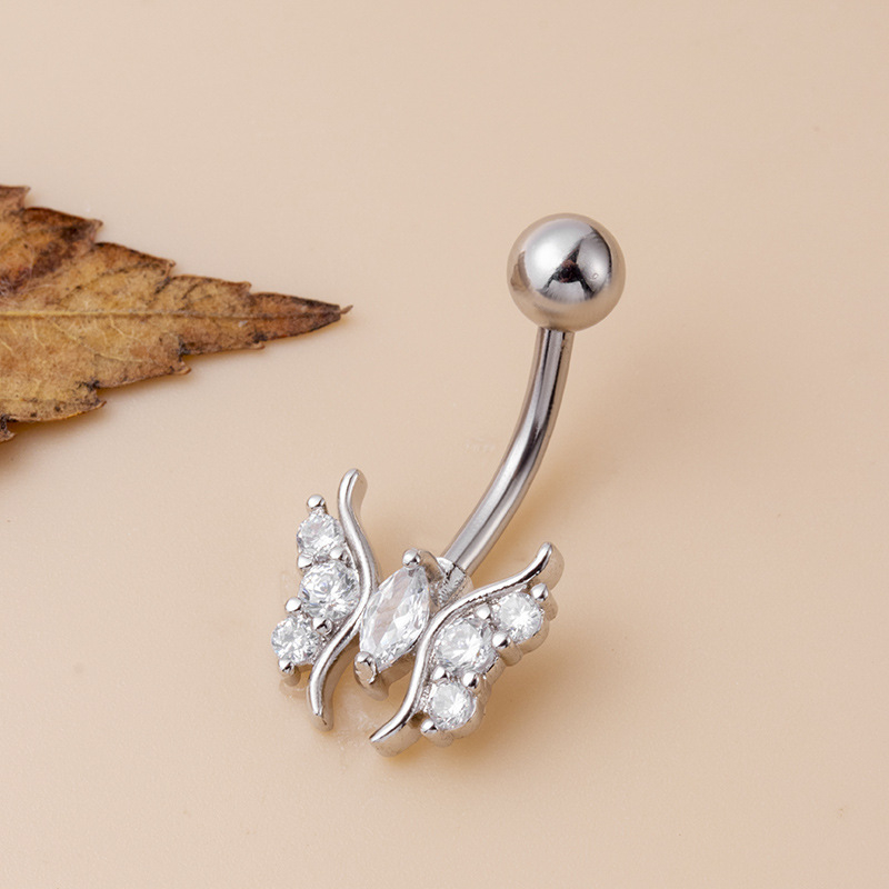 Metāla vēdera pīrsinga rotājums ar tauriņa motīvu un cirkonu inleju, elektroplakēšana