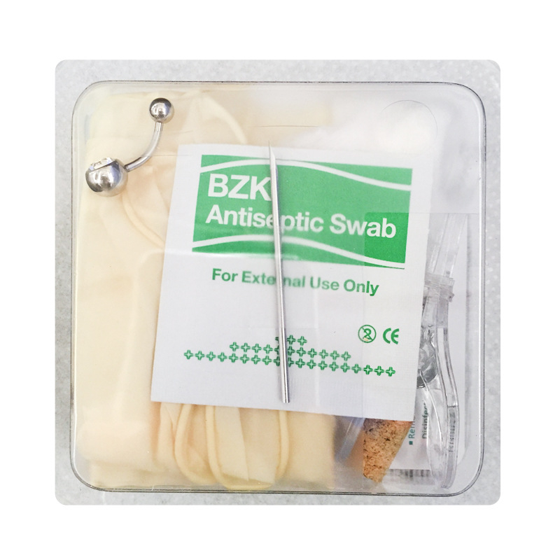 Vienreizējās lietošanas sterils pīrsinga instrumentu komplekts — metāls, ģeometrisks dizains ar akmeņiem; universāls, atsevišķs iepakojums, pielāgošana pieejama