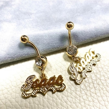 Nerūsējošā tērauda nabas gredzens ar burtiem/tekstiem – universāls, elektroplatēšana