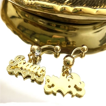 Nerūsējošā tērauda nabas gredzens ar burtiem/tekstiem – universāls, elektroplatēšana