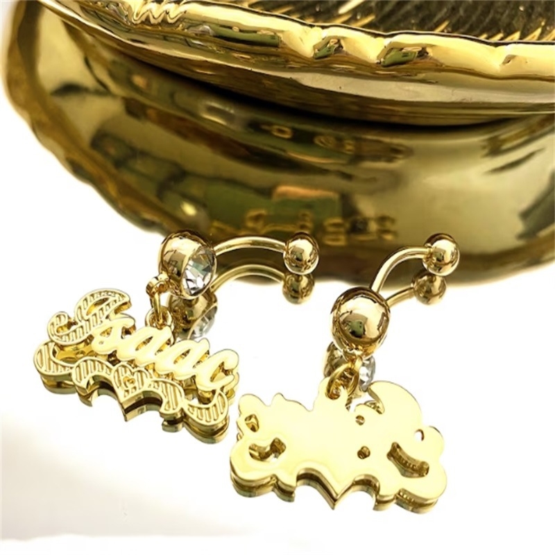 Nerūsējošā tērauda nabas gredzens ar burtiem/tekstiem – universāls, elektroplatēšana