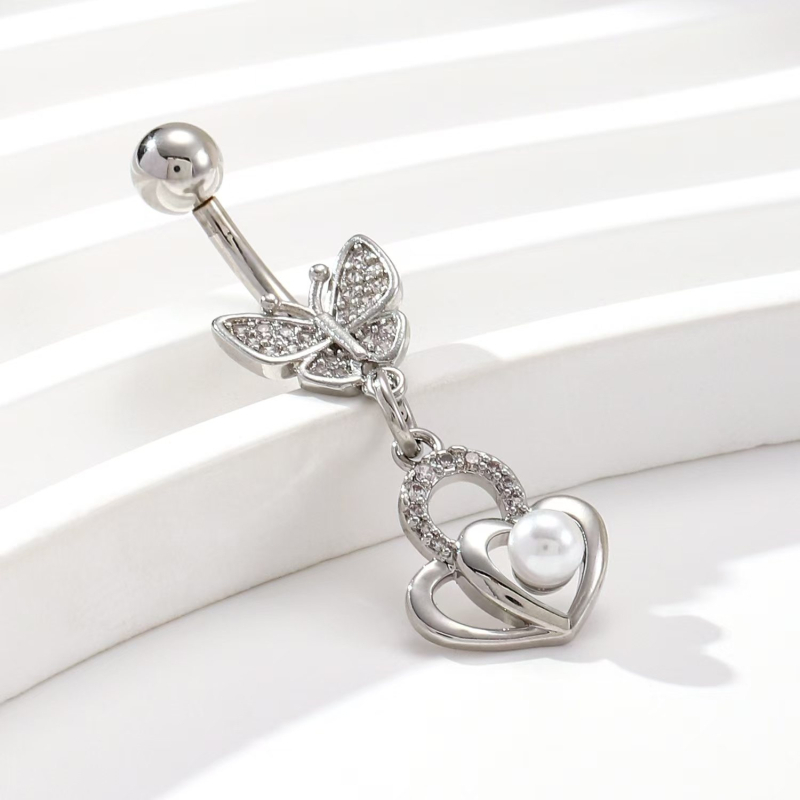 Δαχτυλίδι ομφαλού με καρδιά, επεξεργασία διαμαντιών, χαλκός, κρύσταλλο, σειρά Tinker Bell Fairy