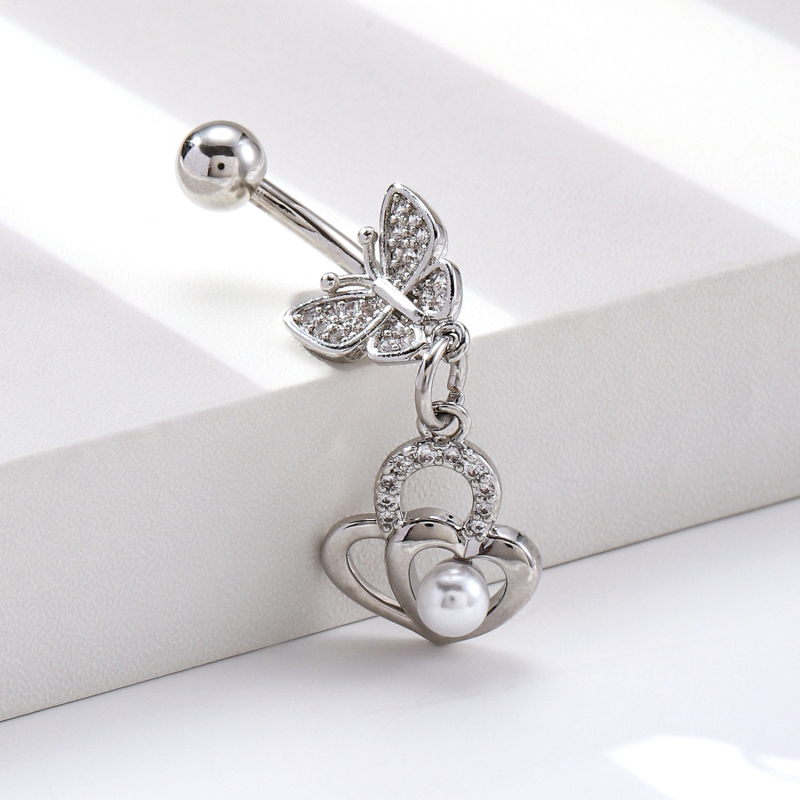 Pilvo mygtuko žiedas su širdies dizainu, deimantinis apdirbimas, varis, kristalas, Tinker Bell Fairy serija