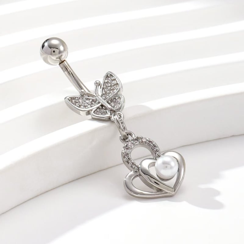 Pilvo mygtuko žiedas su širdies dizainu, deimantinis apdirbimas, varis, kristalas, Tinker Bell Fairy serija