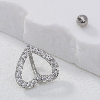 Nabas gredzens no nerūsējošā tērauda un vara ar mikro-inkrustētajiem cirkoniem, sirds motīvs, nekonvencionāls, universāls dizains