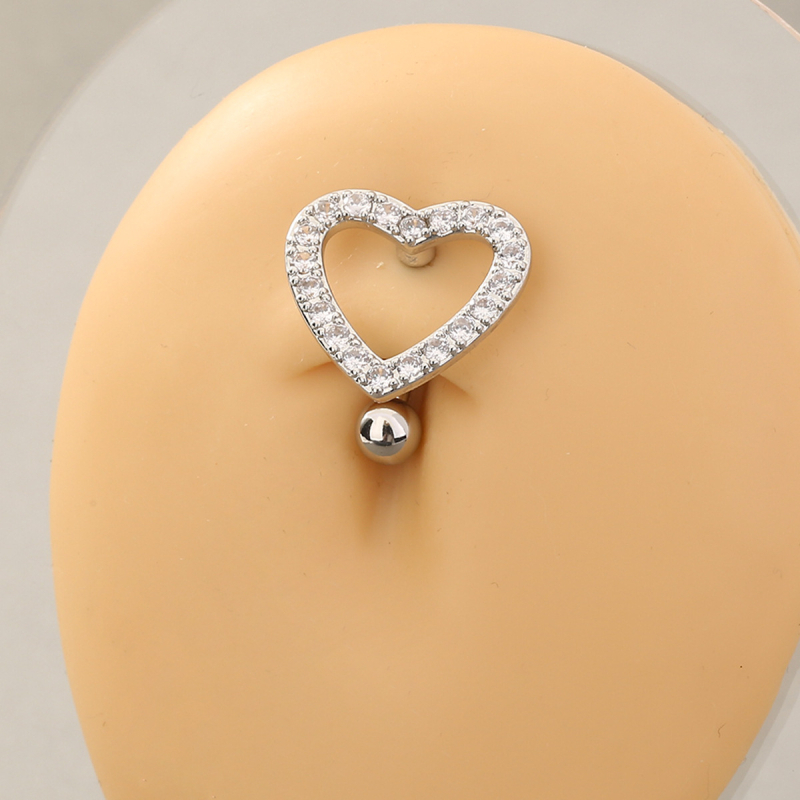 Nabas gredzens no nerūsējošā tērauda un vara ar mikro-inkrustētajiem cirkoniem, sirds motīvs, nekonvencionāls, universāls dizains