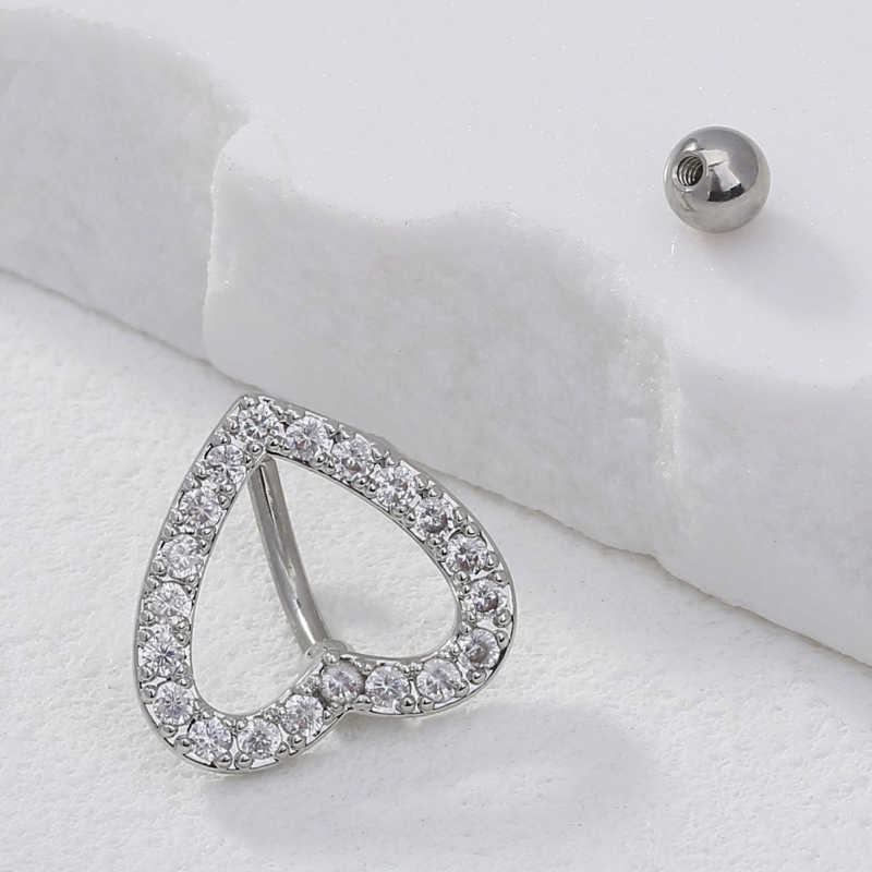 Nabas gredzens no nerūsējošā tērauda un vara ar mikro-inkrustētajiem cirkoniem, sirds motīvs, nekonvencionāls, universāls dizains