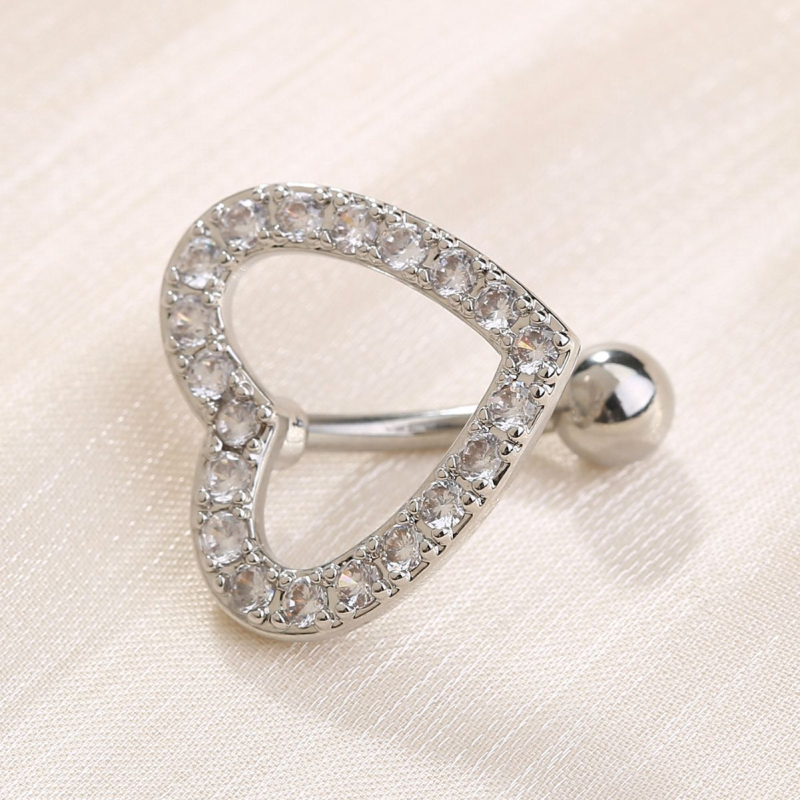 Nabas gredzens no nerūsējošā tērauda un vara ar mikro-inkrustētajiem cirkoniem, sirds motīvs, nekonvencionāls, universāls dizains