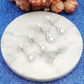 S925 sudraba vēdera gredzens ar dubultu pilienu dizainu ar cirkoniem, universāls, elektroplēšana