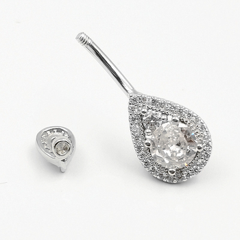 S925 sudraba vēdera gredzens ar dubultu pilienu dizainu ar cirkoniem, universāls, elektroplēšana