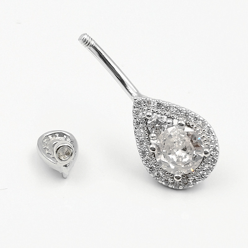 S925 sudraba vēdera gredzens ar dubultu pilienu dizainu ar cirkoniem, universāls, elektroplēšana