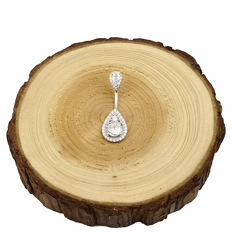 S925 sudraba vēdera gredzens ar dubultu pilienu dizainu ar cirkoniem, universāls, elektroplēšana