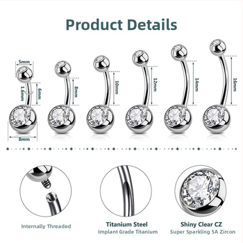 Pilvo mygtuko auskaras su geometrine forma, G23 titano lydinys, įdėtieji cirkoniai