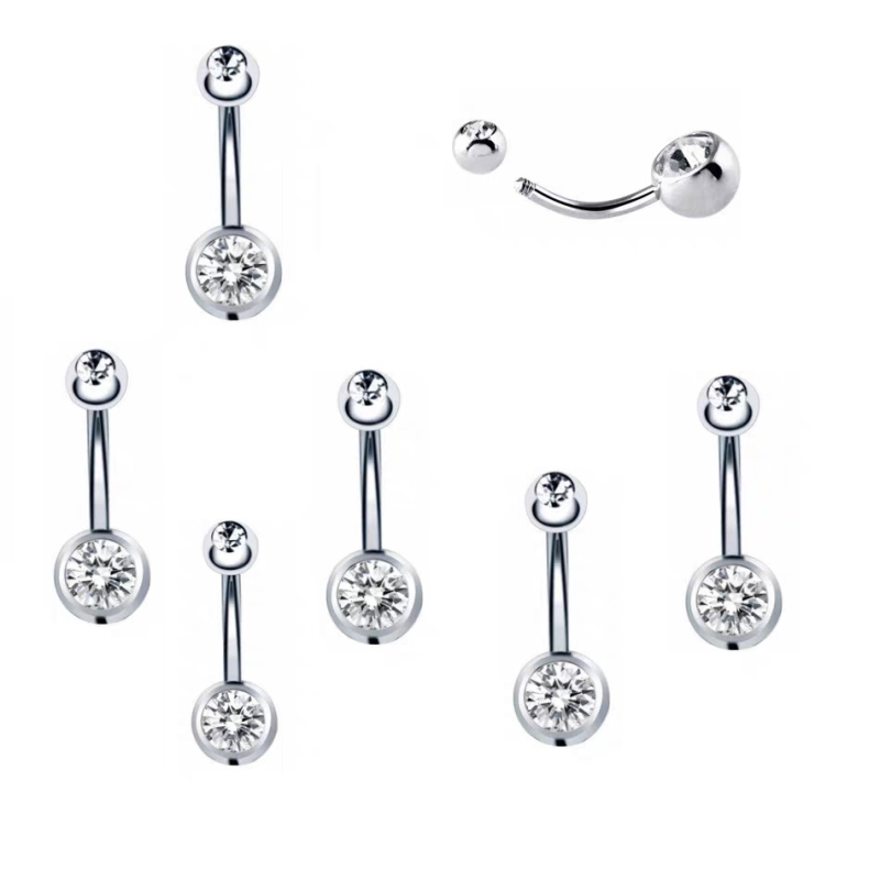 Pilvo mygtuko auskaras su geometrine forma, G23 titano lydinys, įdėtieji cirkoniai