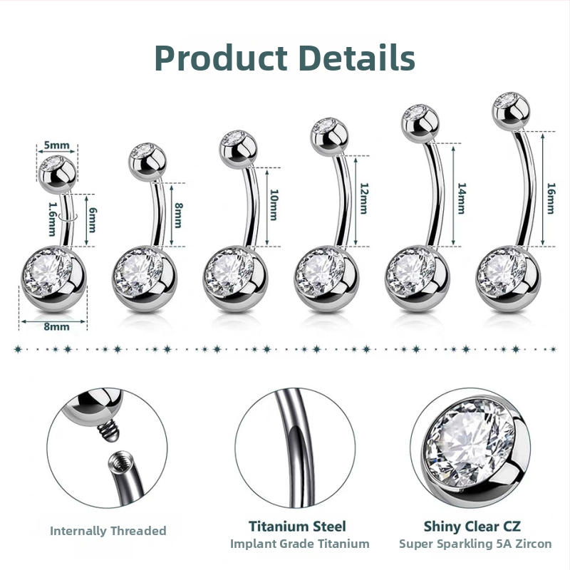 Pilvo mygtuko auskaras su geometrine forma, G23 titano lydinys, įdėtieji cirkoniai