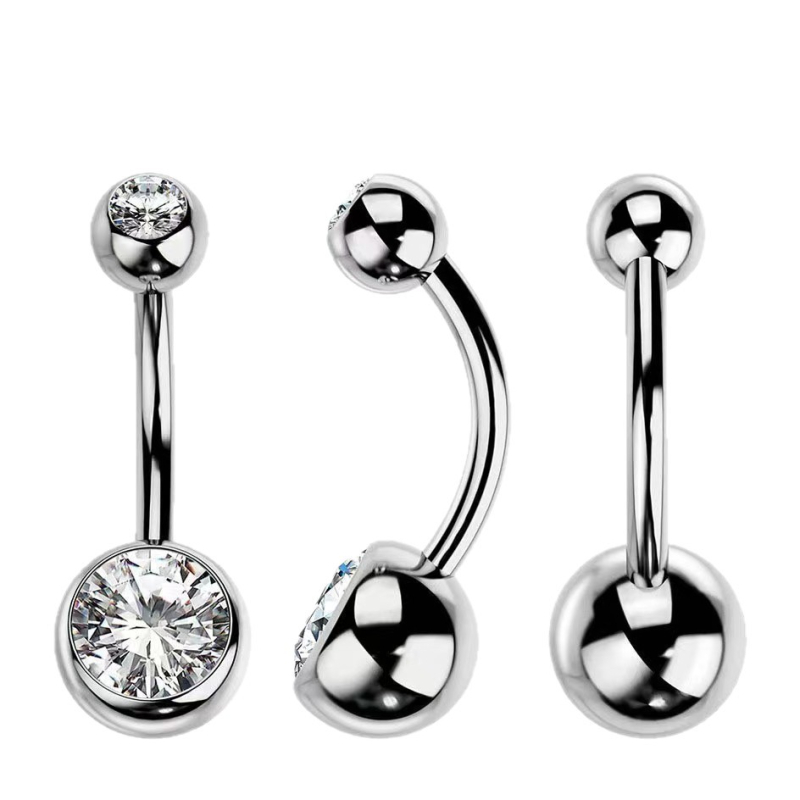 Pilvo mygtuko auskaras su geometrine forma, G23 titano lydinys, įdėtieji cirkoniai