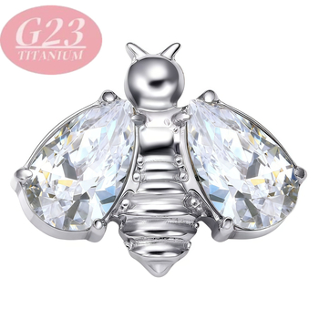 Lūpų studijos auskarai, vabzdžio formos, titano lydinio, cirkonas/obsidijanas kristalai, unisex, poliruotas paviršius.