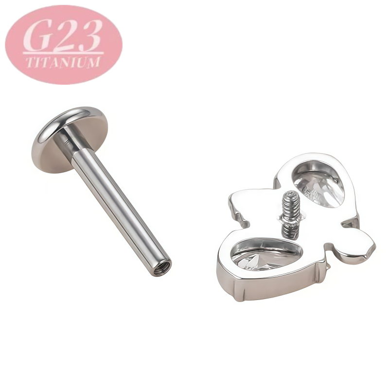 Lūpų studijos auskarai, vabzdžio formos, titano lydinio, cirkonas/obsidijanas kristalai, unisex, poliruotas paviršius.