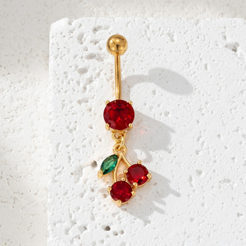 Пъпна халка с цирконова черешова форма, дамски стил, медна сплав, електроплакирана