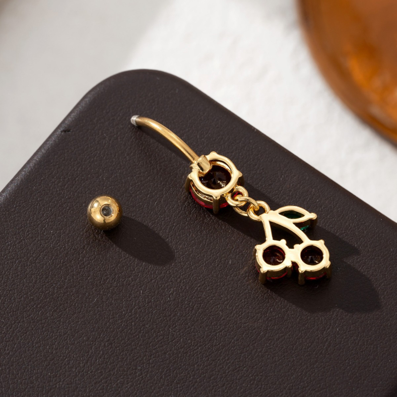 Пъпна халка с цирконова черешова форма, дамски стил, медна сплав, електроплакирана