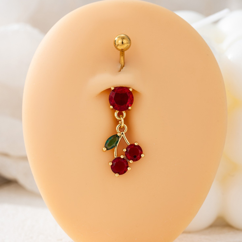 Пъпна халка с цирконова черешова форма, дамски стил, медна сплав, електроплакирана