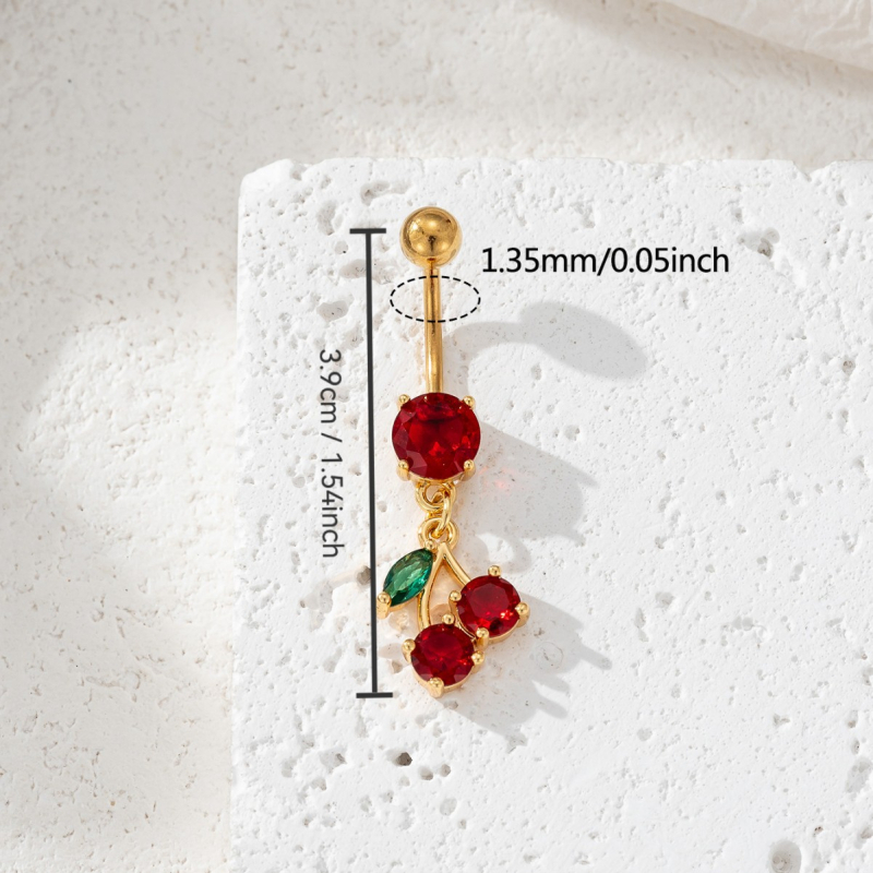 Пъпна халка с цирконова черешова форма, дамски стил, медна сплав, електроплакирана