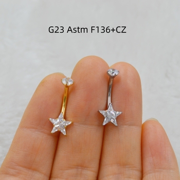 AMIGATINA Titāna sakausējums vēdera pīrsinga gredzens ar zvaigzni un cirkoniju, Universāls