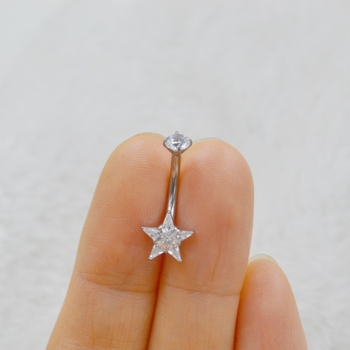 AMIGATINA Titāna sakausējums vēdera pīrsinga gredzens ar zvaigzni un cirkoniju, Universāls