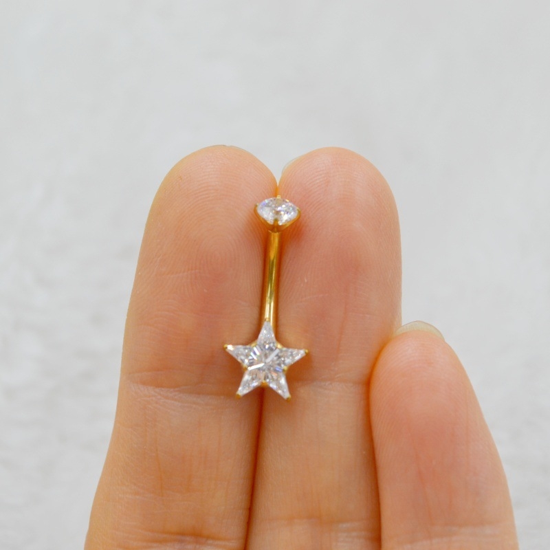 AMIGATINA Titāna sakausējums vēdera pīrsinga gredzens ar zvaigzni un cirkoniju, Universāls