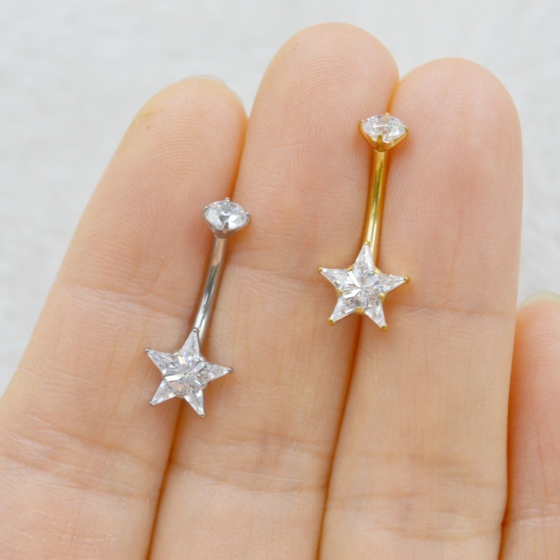 AMIGATINA Titāna sakausējums vēdera pīrsinga gredzens ar zvaigzni un cirkoniju, Universāls