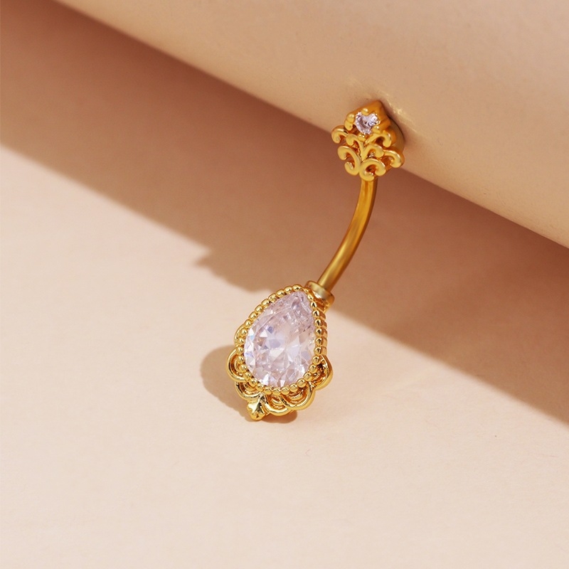 Prsten za pupak sa cirkonima, bakar, kapljastog oblika, ženstven dizajn koji nije konvencionalan