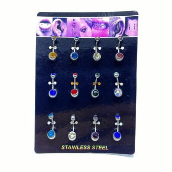 Navel piercing od nehrđajućeg čelika, okrugli oblik, s dijamantima, ženska moda