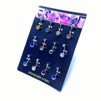 Navel piercing od nehrđajućeg čelika, okrugli oblik, s dijamantima, ženska moda