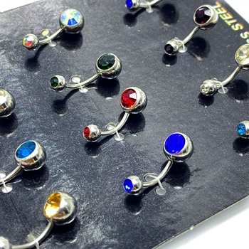 Navel piercing od nehrđajućeg čelika, okrugli oblik, s dijamantima, ženska moda