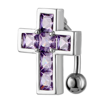 Bakreni pupčani prsten s obrnuti križem i cirkonima, geometrijski dizajn, unisex