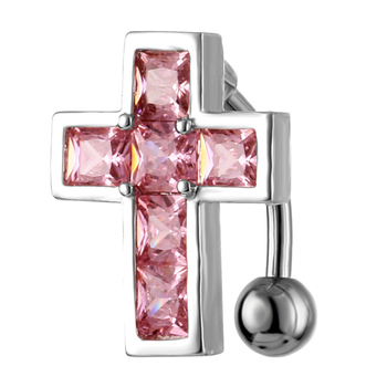 Bakreni pupčani prsten s obrnuti križem i cirkonima, geometrijski dizajn, unisex