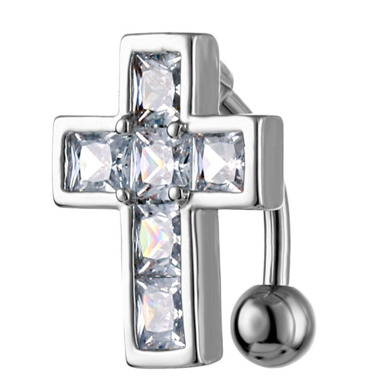 Bakreni pupčani prsten s obrnuti križem i cirkonima, geometrijski dizajn, unisex