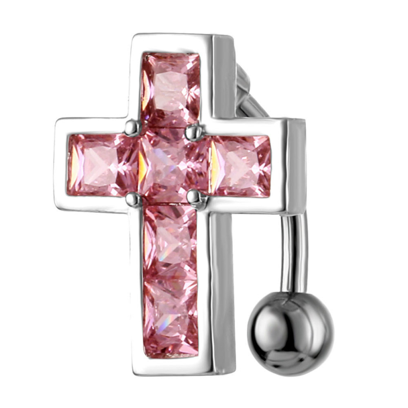 Bakreni pupčani prsten s obrnuti križem i cirkonima, geometrijski dizajn, unisex