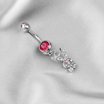 Inel ombilical din oțel inoxidabil, pandantiv iepure cu diamante, pentru femei