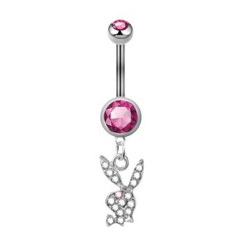 Inel ombilical din oțel inoxidabil, pandantiv iepure cu diamante, pentru femei