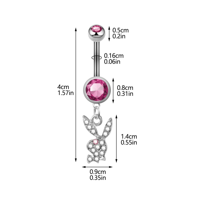 Inel ombilical din oțel inoxidabil, pandantiv iepure cu diamante, pentru femei