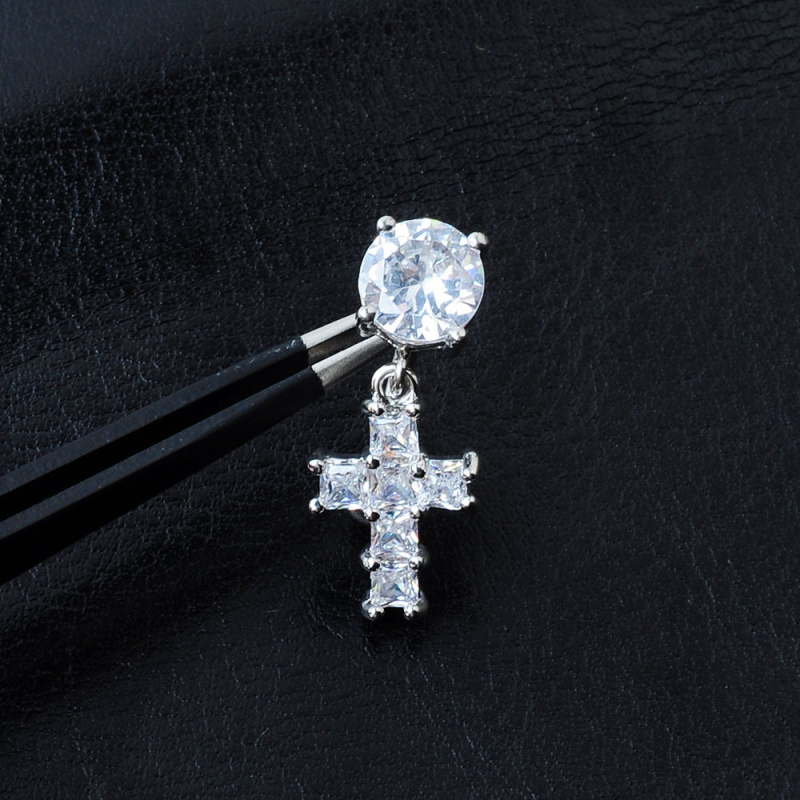 Unisex pupčani prsten od metala s križnim privjeskom, elektroplatirano