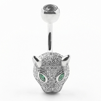 S925 srebrni pupčani prsten s glavom geparda – unisex, stil životinja/zodijak, elektroplating